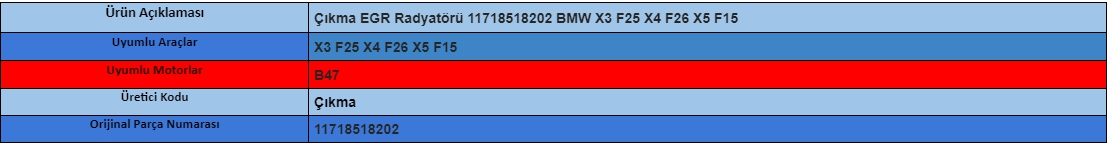 Çıkma EGR Radyatörü 11718518202 BMW X3 F25 X4 F26 X5 F15