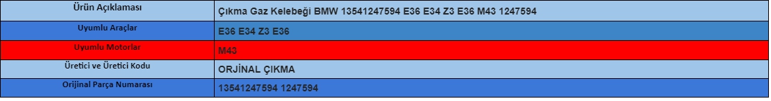 Çıkma Gaz Kelebeği BMW 13541247594 E36 E34 Z3 E36 M43 1247594
