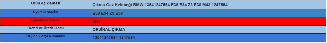 Çıkma Gaz Kelebeği BMW 13541247594 E36 E34 Z3 E36 M43 1247594