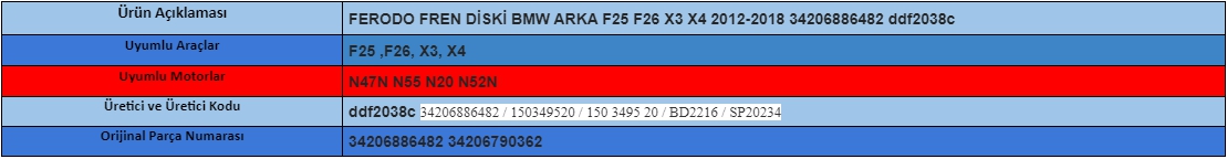 FERODO FREN DİSKİ BMW ARKA F25 F26 X3 X4 2012-2018 34206886482 ddf2038c